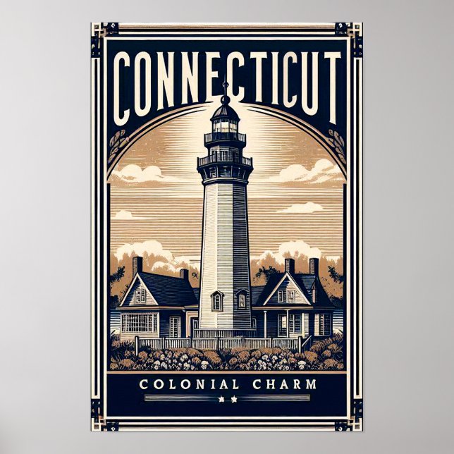 Connecticut Colonial Charm Lighthouse Vintage  Poster (Front)