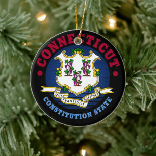 CONNECTICUT CONSTITUTION STATE FLAG CERAMIC ORNAMENT