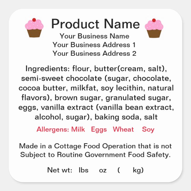 CONNECTICUT Cottage Food Law Product Label (Front)