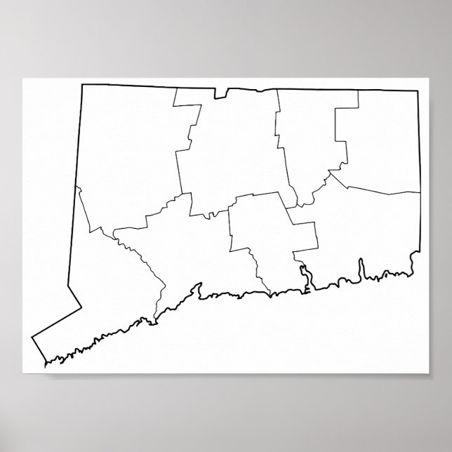 Connecticut Counties Blank Outline Map Poster (Front)