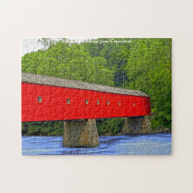 Connecticut Covered Bridge. Christmas Greetings Jigsaw Puzzle (Horizontal)