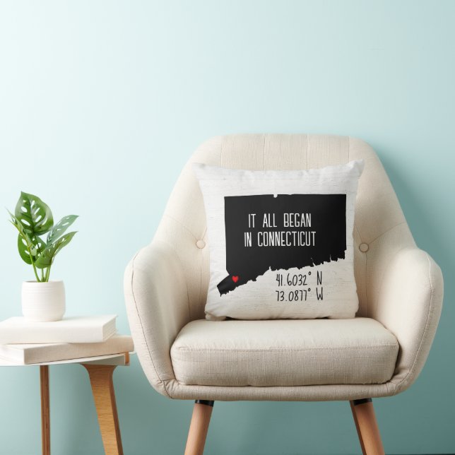 Connecticut GPS Coordinates with Heart Throw Pillow (Chair)