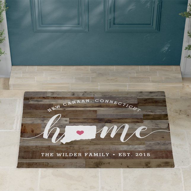 Connecticut Home State Personalized Wood Look Doormat (Creator Uploaded)