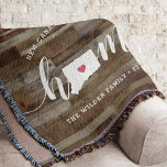 Connecticut Home State Personalized Wood Look Throw Blanket<br><div class="desc">Show some home state pride with this cute rustic faux wood plank throw blanket featuring "home" in white calligraphy script lettering with a silhouette map of the state of Connecticut standing in for the letter "O." A pink heart illustration inside the state map completes the design; you can change the...</div>