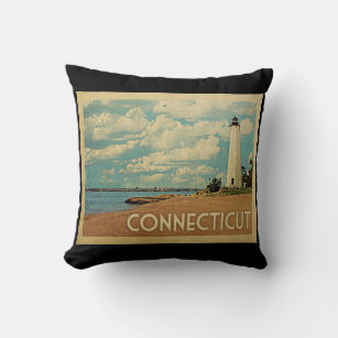 Connecticut Lighthouse Vintage Travel Throw Pillow