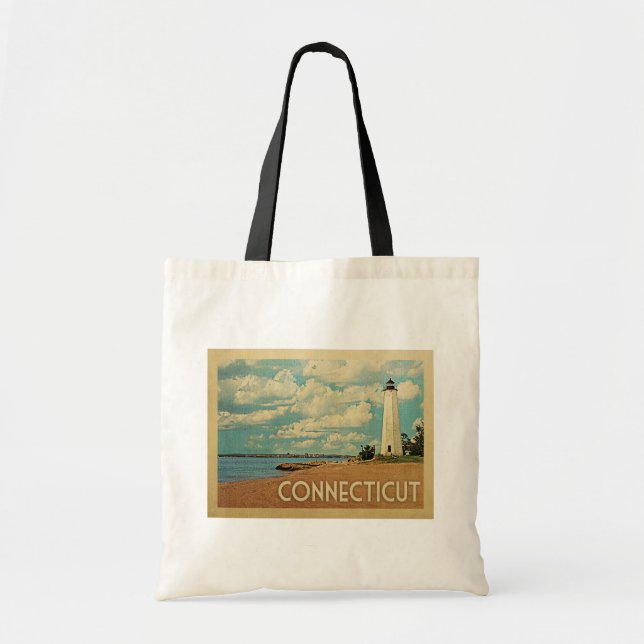 Connecticut Lighthouse Vintage Travel Tote Bag (Front)
