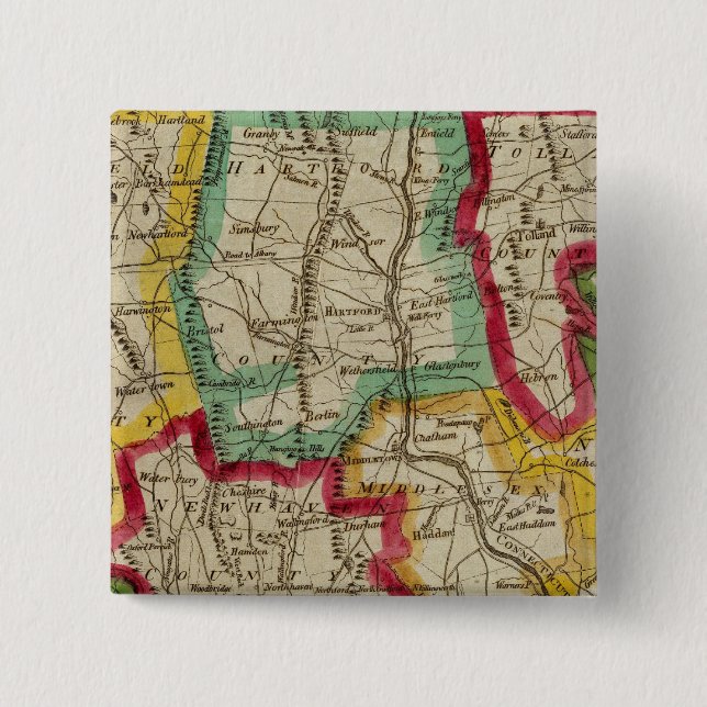 Connecticut Map 2 Inch Square Button (Front)