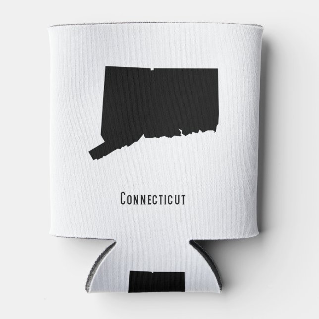 Connecticut Map - Black and White Modern Simple Can Cooler (Front)
