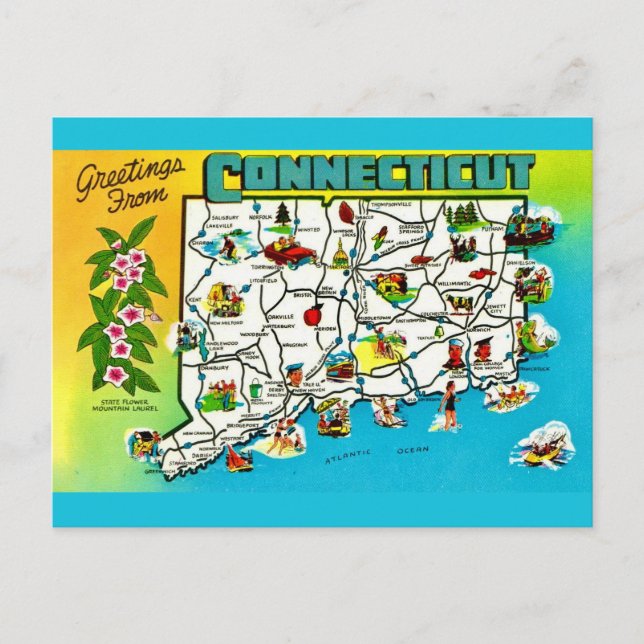  Connecticut Map Postcard (Front)