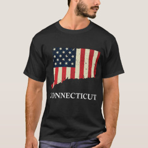 Connecticut Map State American Flag 4th Of July T-Shirt