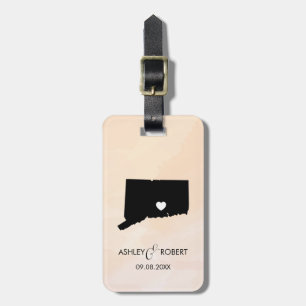 Connecticut Map Wedding Luggage Tag, Couple's Name Tag