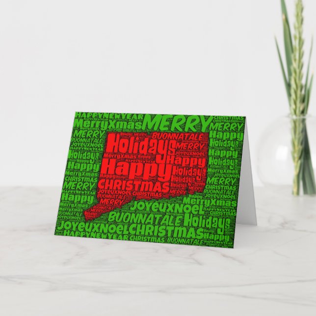 Connecticut Map Word Art Christmas Card Holiday (Front)