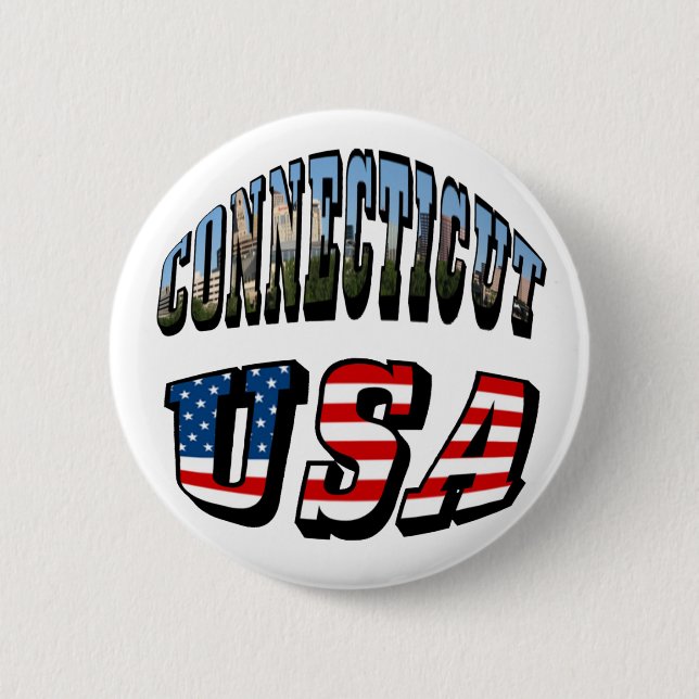 Connecticut Picture and USA Flag Text 2 Inch Round Button (Front)