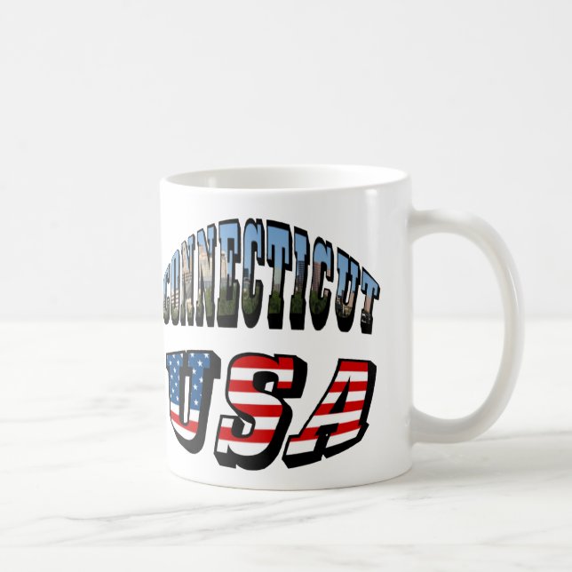 Connecticut Picture and USA Flag Text Coffee Mug (Right)
