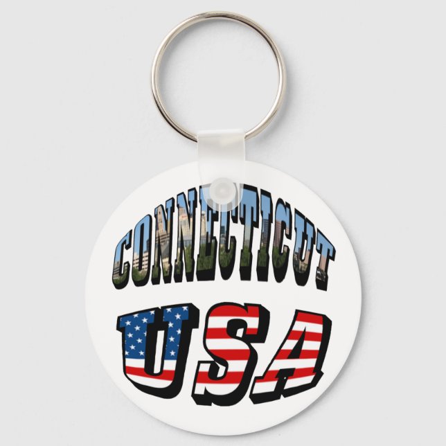 Connecticut Picture and USA Flag Text Keychain (Front)