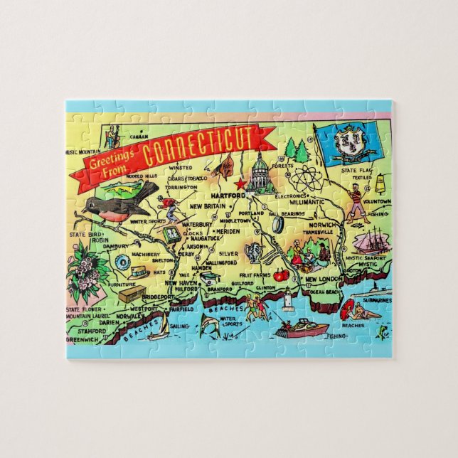 Connecticut Postcard Map Jigsaw Puzzle (Horizontal)