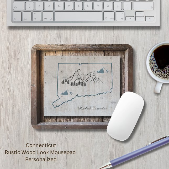 Connecticut Rustic Wood Frame Mouse Pad (Connecticut Rustic Wood Mousepad. The "wood look" makes this mousepad so unique. Personalize it!)