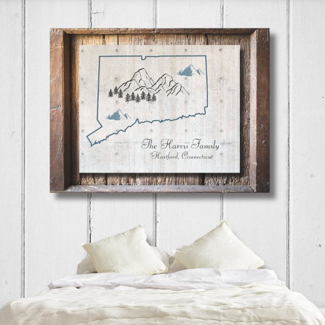 Connecticut Rustic Wood Frame State Canvas Art (Connecticut Rustic Wood-Look Canvas. It's beautiful. It's unique. And it can be personalized!)
