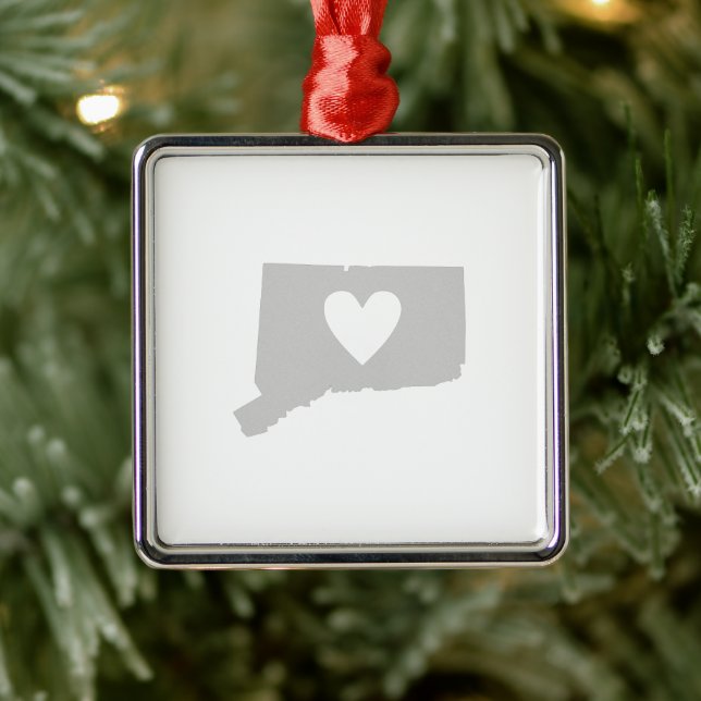 Connecticut Shaped Grey with Heart Grey Nutmegger Metal Ornament (Tree)