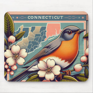 Connecticut State Bird and Flower Art Deco Mouse Pad