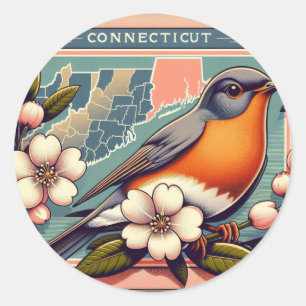 Connecticut State Bird and Flower Blue Red Classic Round Sticker