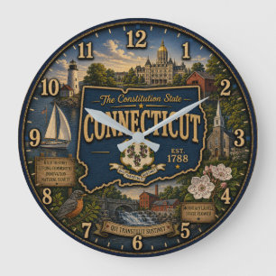 Connecticut State Constitution State Map Landmark Large Clock