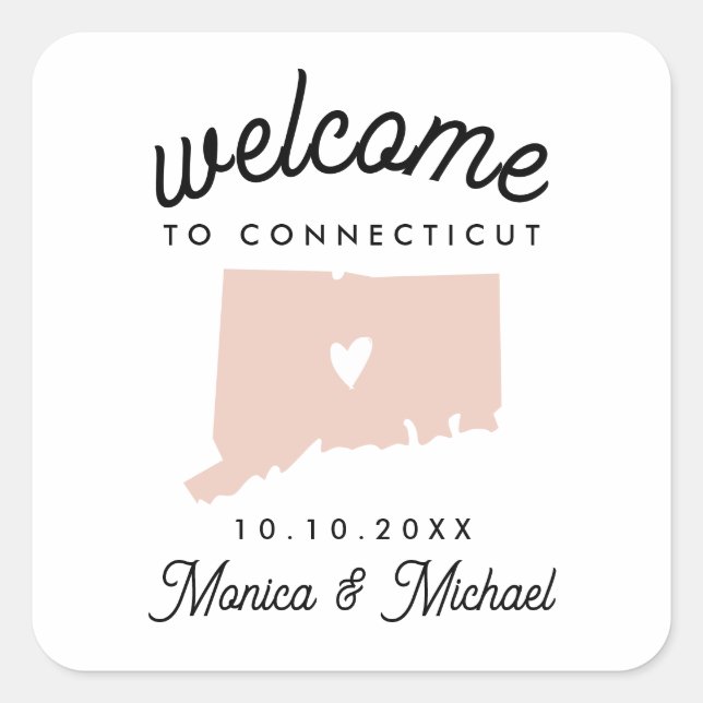 CONNECTICUT State Destination Wedding ANY COLOR!   Square Sticker (Front)