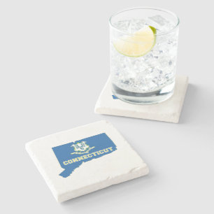 Connecticut State Flag Map Stone Coaster