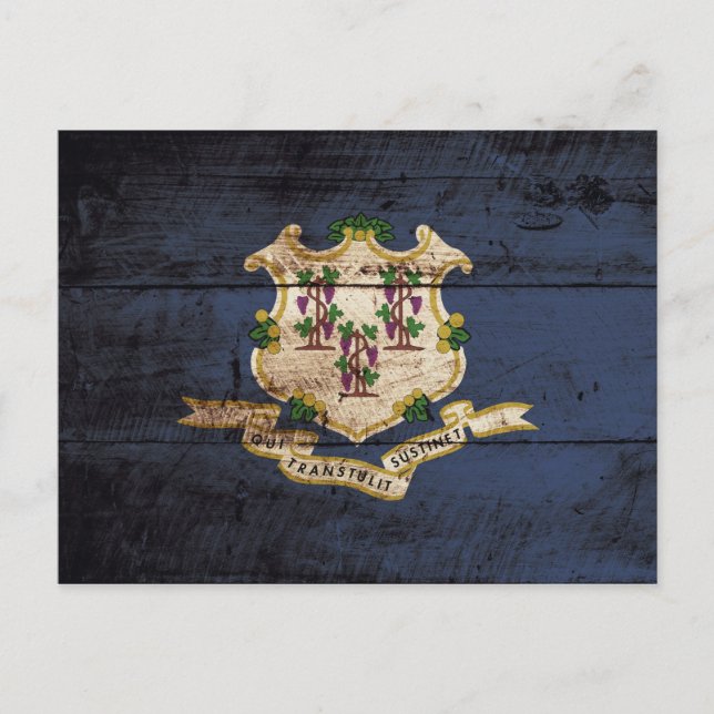 Connecticut State Flag on Old Wood Grain Postcard (Front)
