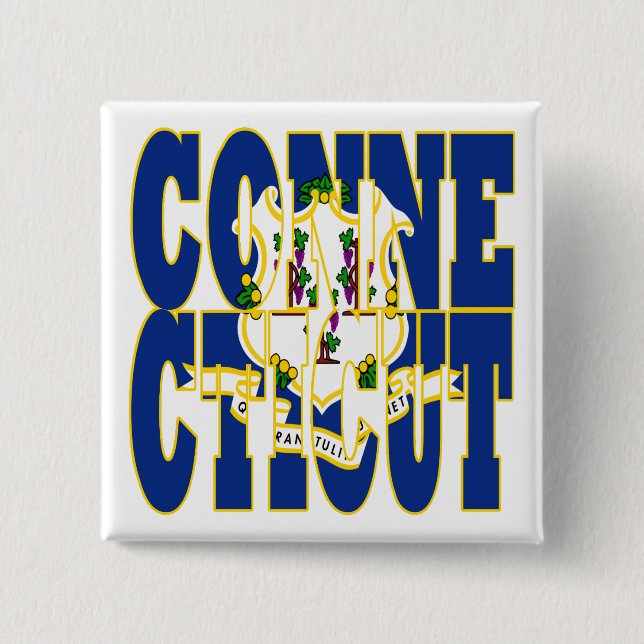 Connecticut state flag text 2 inch square button (Front)