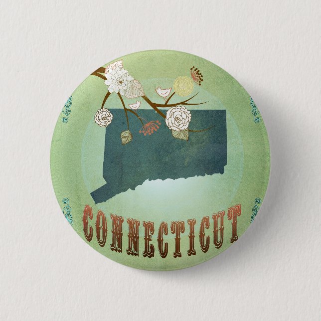 Connecticut State Map – Green 2 Inch Round Button (Front)