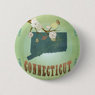 Connecticut State Map – Green 2 Inch Round Button