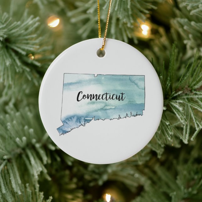 Connecticut State Painting Illustration Ornament (Tree)