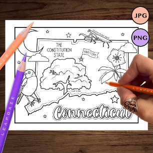 connecticut state shape and facts colouring page