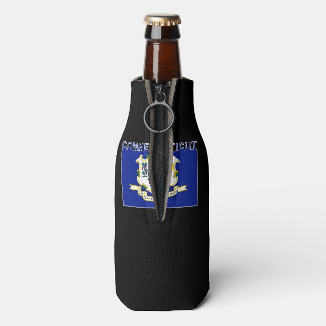 Connecticut State Text Flag Bottle Cooler (Bottle Back)