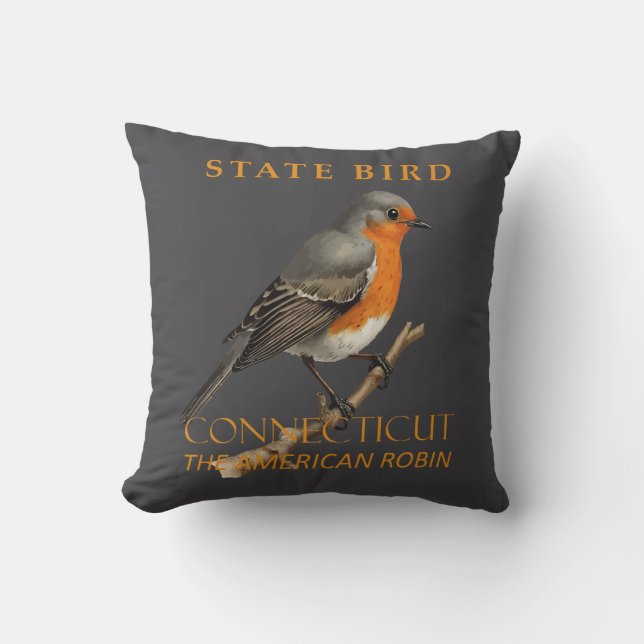 Connecticut Territory Bird The Turdus Migratorious Throw Pillow (Front)
