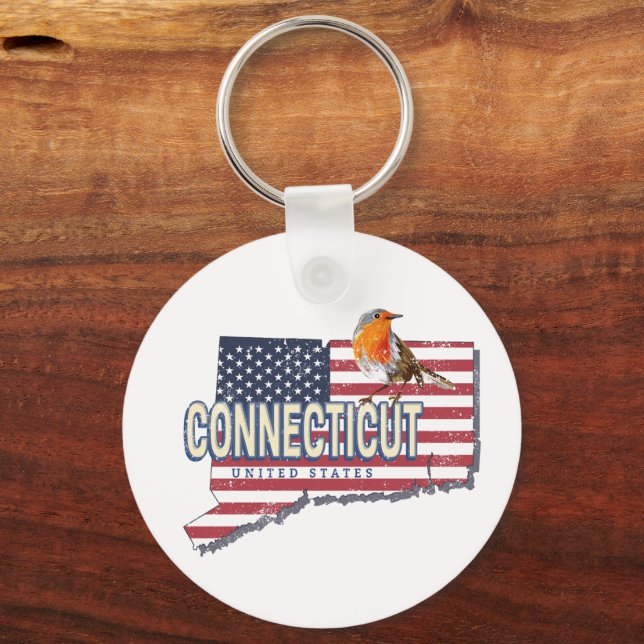 Connecticut united states retro state map vintage keychain (Front)