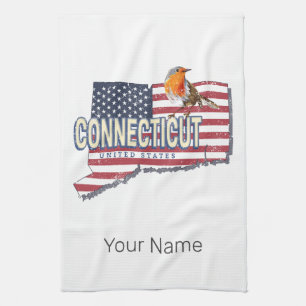 Connecticut united states retro state map vintage kitchen towel