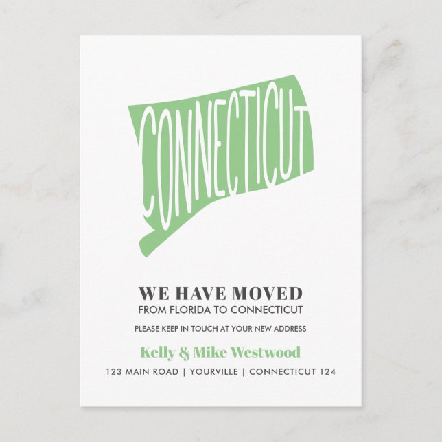 CONNECTICUT We've moved New address New Home  Postcard (Front)