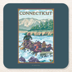 ConnecticutRiver Rafting Scene Square Paper Coaster