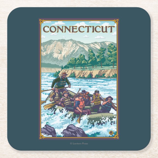 ConnecticutRiver Rafting Scene Square Paper Coaster (Front)