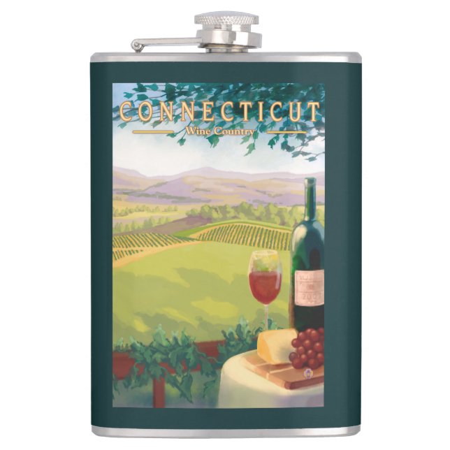 ConnecticutWine Country Scene Hip Flask (Front)