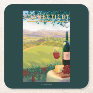 ConnecticutWine Country Scene Square Paper Coaster