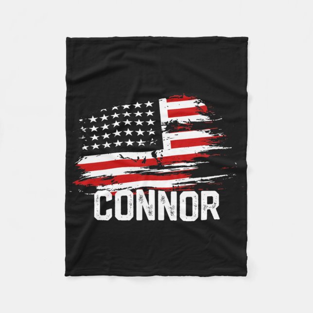Connor Usa Flag Personalized 4th Of July Connor  Fleece Blanket (Front)