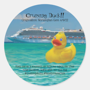 Conquackulations cruising duck and cruise ship  classic round sticker