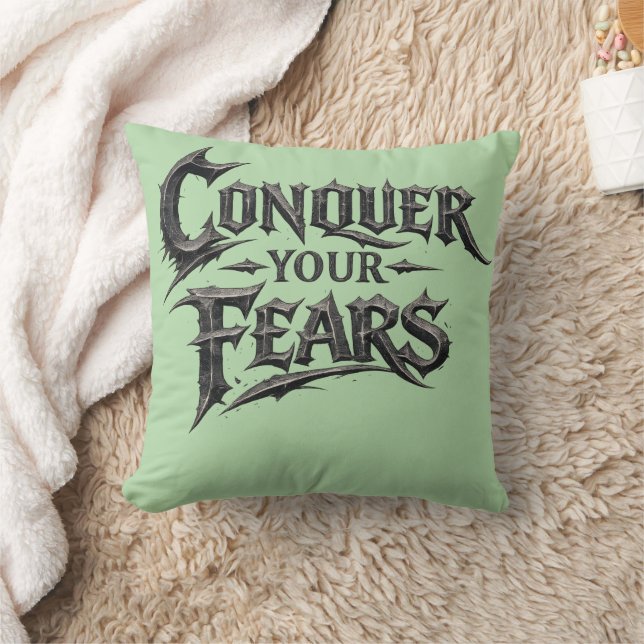 Conquer Your Fears Motivational Sage Green Pillow (Blanket)