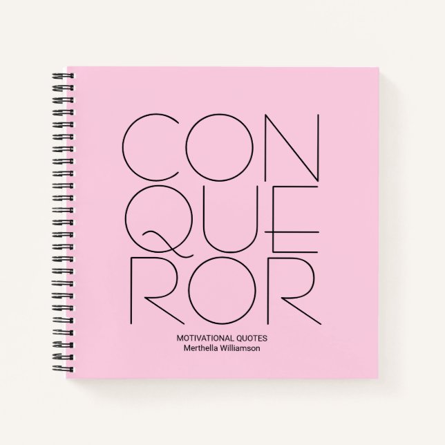 CONQUEROR Pink Personalized Motivational Notebook (Front)