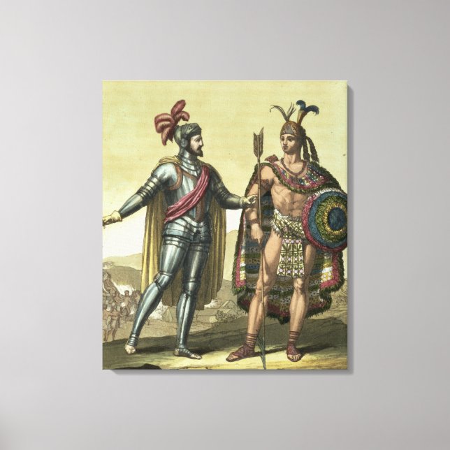 Conquistador with a Native American Chief (colour Canvas Print (Front)