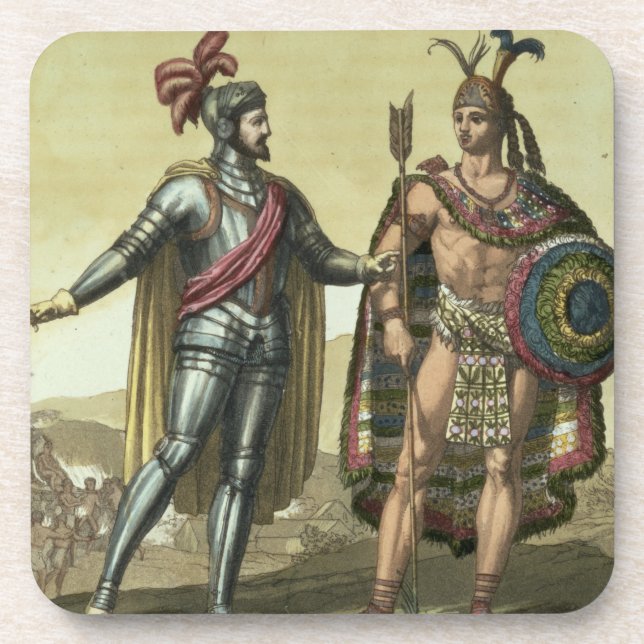 Conquistador with a Native American Chief (colour Coaster (Front)