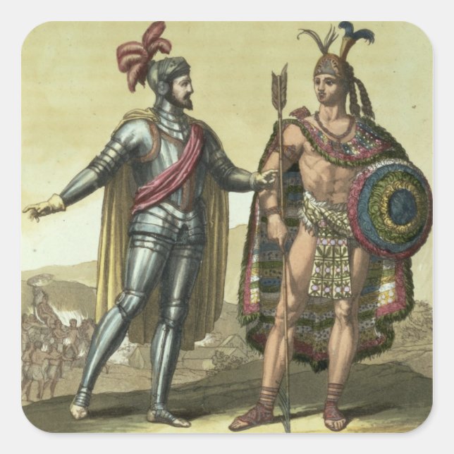 Conquistador with a Native American Chief (colour Square Sticker (Front)
